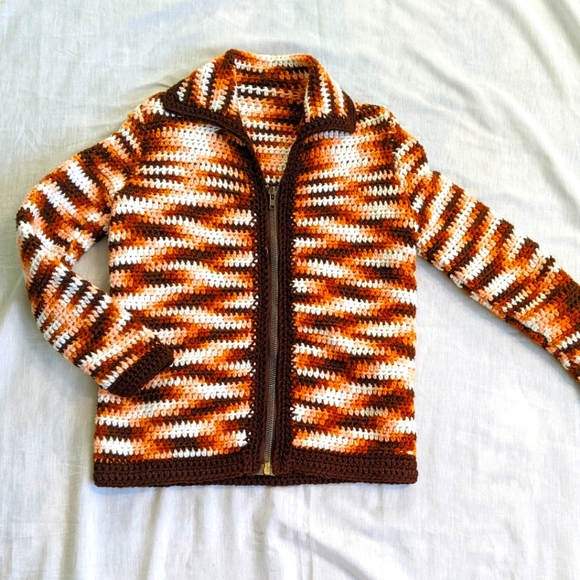 Vintage Sweaters - Retro Handmade Crochet Cardigan